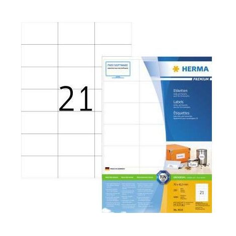 Universaletikett PREMIUM 70 x 42,3 mm (B x H) nicht wieder ablösbar Papier weiß 4.200 Etik./Pack. (1/4)