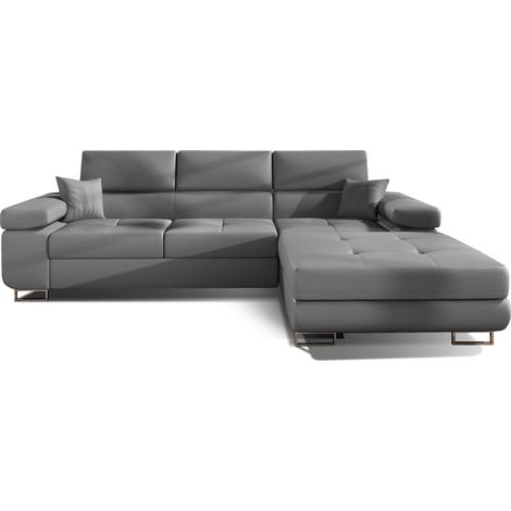 Canapé convertible d'angle droit simili cuir gris avec rangement Wile 280cm (1/5)