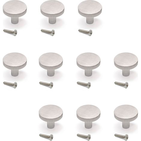 Emuca Lote de 10 pomos para mueble Uppsala, diámetro 30mm, Aluminio, Anodizado inox