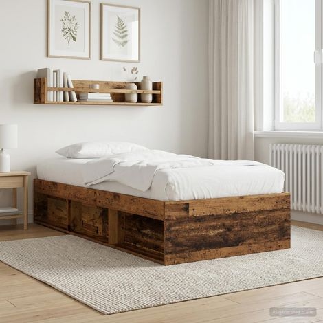 Cadre de lit 80 x 200 cm avec rangement en bois d’ingénierie, bois ancien - PANGIVO (1/5)