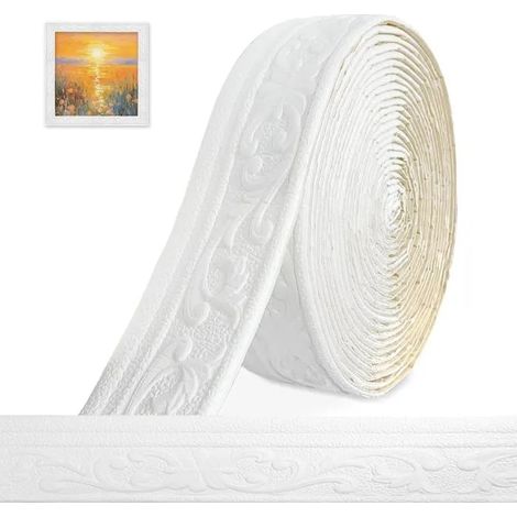 Frise autocollante 3D, moulures murales en stuc, 10 m x 8 cm x 5 mm, décoratives, étanches, rouleau pour coin - A-blanc. 8 x 1000 cm (1/5)
