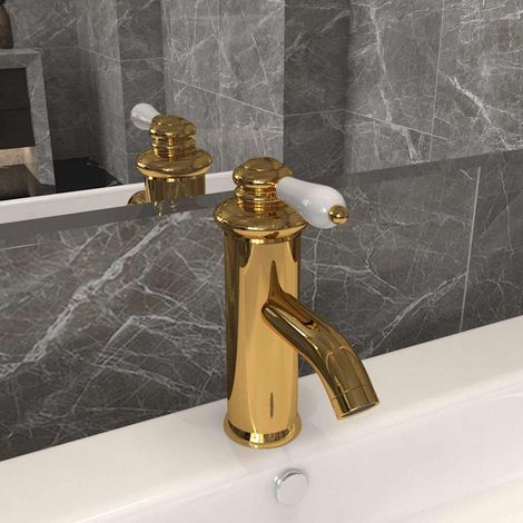 vidaXL Grifo para lavabo de baño dorado 130x180 mm (1/4)