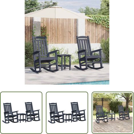Chaise de jardin - Chaise à bascule 3 pcs Bleu marine Polyéthylène (1/5)