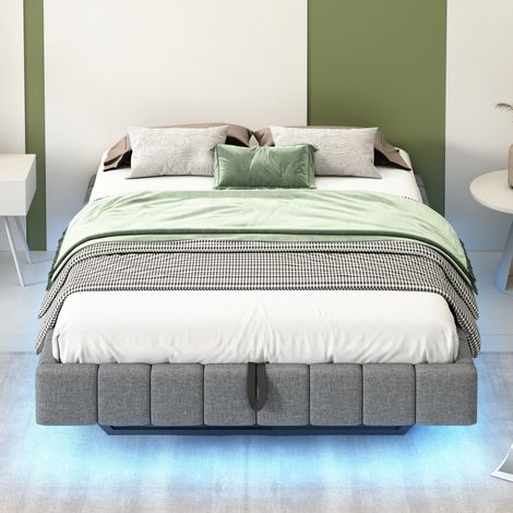 Lit Suspendu 140x200cm - Avec Rangement Pneumatique & LED - Pour Chambre - Gris (1/5)