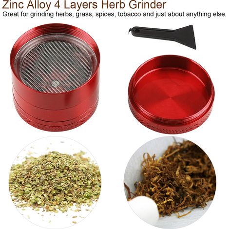 Broyeur à herbes à quatre couches en alliage de zinc, pulvérisateur manuel (rouge) (1/5)