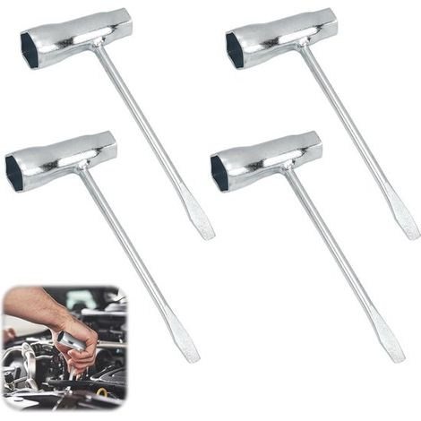Jeu de quatre clés pour tronçonneuse, clé à bougie (13 mm x 19 mm), clé en T, clé pour tronçonneuse, clé à boucle combinée, clé pour tondeuse à gazon (1/5)