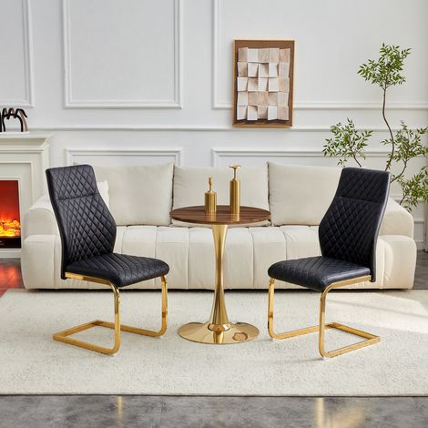 DESMIU Table de salle à manger ronde avec 2 chaises, structure en métal, pour salle à manger, noir et noyer (1/5)