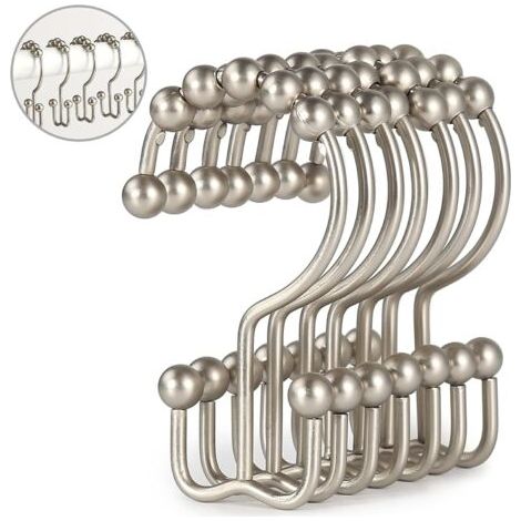 Sollbry Crochets de rideau de douche/doublure en métal double, finition nickel, lot de 12 (1/4)