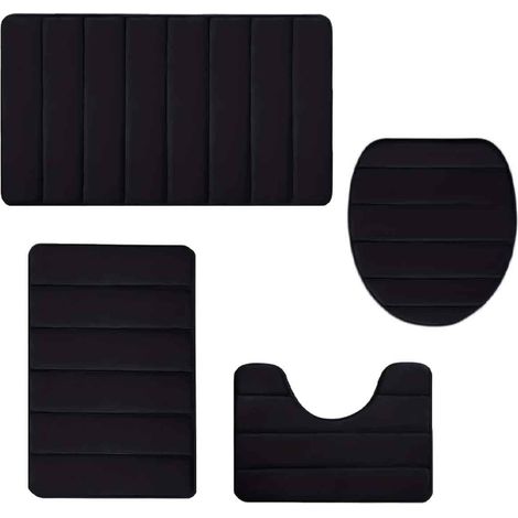Set mit 4 Zvmxot Badematten, Badematten aus Memory-Schaum, schnelltrocknend, rutschfest, dick und maschinenwaschbar (schwarz)