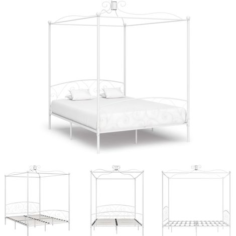 The Living Store - Himmelbett-Gestell Weiß Metall 160 x 200 cm (1/5)