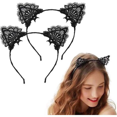 Set di cerchietto da donna con orecchie da gatto in pizzo - Accessori per capelli squisiti e sexy per feste e cosplay (1/3)