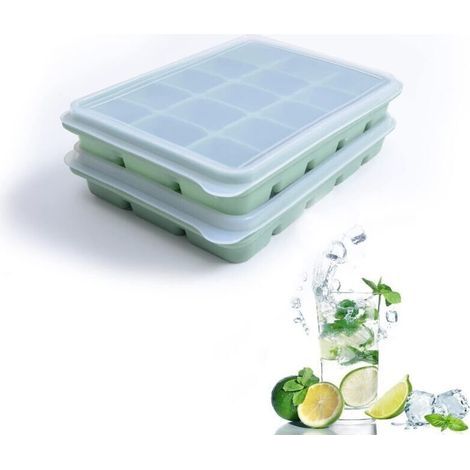 Recipientes para helado de silicona de grado alimenticio sin BPA - Juego de 2 modelos apilables, 15 cavidades flexibles, color verde (1/5)