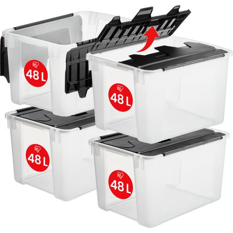 Iris Ohyama, Boite de Rangement Plastique couvercle crocodile, 48L, Lot de 4, Transparent, CWL-48