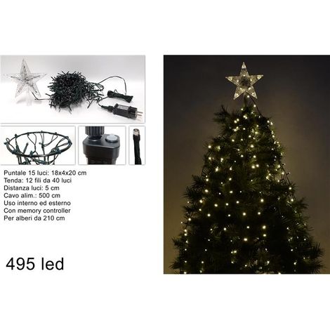 Tenda Albero di Natale Minilucciole 495 Led con Puntale Bianco Caldo