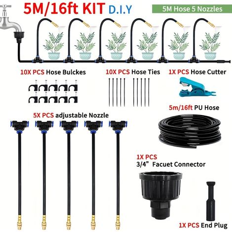 Kit irrigation goutte à goutte automatique 5m, système arrosage flexible avec buses orientables 360°, anti-fuite, installation sans outil (1/5)