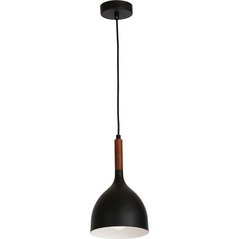 Suspension noire métal bois Noak Wood Ø17 E27 Luminex