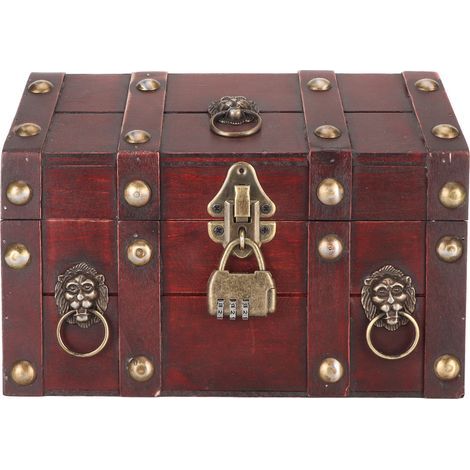 Coffre au trésor en bois verrouillable à combinaison pour bijoux vintage rouge - Boîte de rangement décorative (1/5)