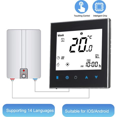 Wöchentlich programmierbarer Heizkesselthermostat mit LCD-Touchscreen BHT-1000-GC 5A AC110-230V, schwarz (1/5)