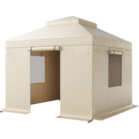Mophorn Cubierta para cenador de invierno con paneles laterales y ventanas de malla, compatible con cenadores de dos niveles de 3,05 x 3,05 m, material de polietileno. Cenadores no incluidos. (1/5)