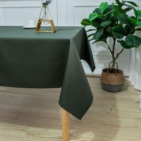 Nappe Rectangulaire Enduite Anti Tache - 100% Polyester - Déperlant - pour Table Cuisine ou Jardin - Ourlet - Facile Entretien - 145 x 240 cm - Vert Olive (1/3)