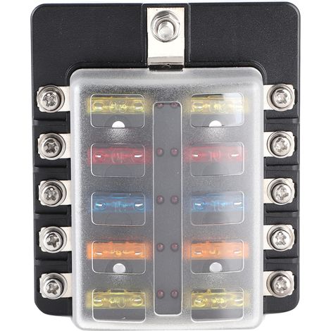 10-fach Schraubmutter-Sicherungskasten mit Flachsicherungshaltern und LED-Anzeige für Auto und Boot (1/5)