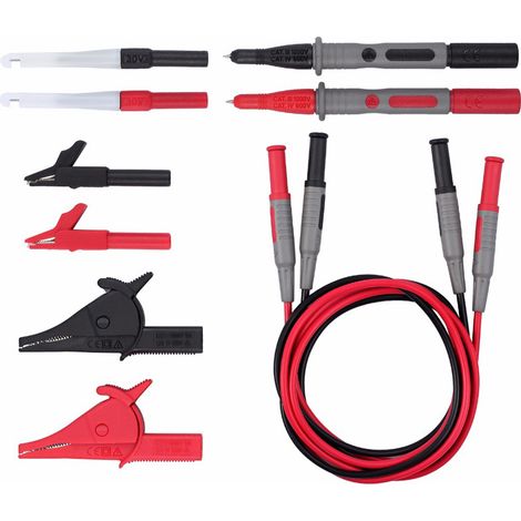 Sonde per multimetro Kit sonda elettronica per connettività da 10 pezzi per multimetri e pinze amperometriche con clip a coccodrillo e connettori a banana