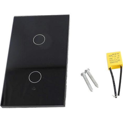 Panneau tactile intelligent Wi-Fi à 2 boutons pour application Tuya, commande à distance par téléphone et minuterie vocale, interrupteur intelligent pour la maison, noir. (1/4)