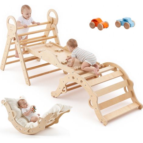 VEVOR Kletterdreieck, 9-in-1 Kletterspielzeug, mit Holzautos, Kissen, Kletterdreieck, Rutsche & Kletterbogen, bis 68 kg Belastbar, Montessori Indoor Spielset für Kinder im Alter von 1 bis 3 Jahren (1/5)