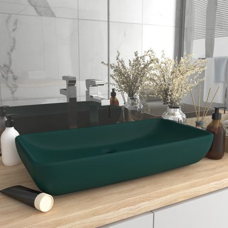 Vasque rectangulaire de luxe, vert foncé mat, 71 x 38 cm, céramique (1/5)