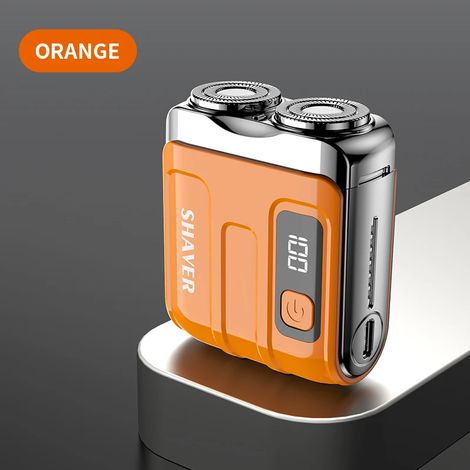 Rasoir électrique de voyage miniature (orange), tête magnétique flottante double pour homme, rasoir à barbe portable (1/5)
