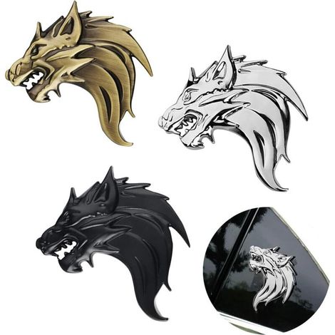 Lntyq 3 Pièces Tête de Loup en Métal 3D de Voiture Autocollant, D'autocollants 3D en Métal, Tête de Loup Autocollant, Élégant et Cool, pour La Décoration de Voiture et Les Rayures de Couverture (1/5)