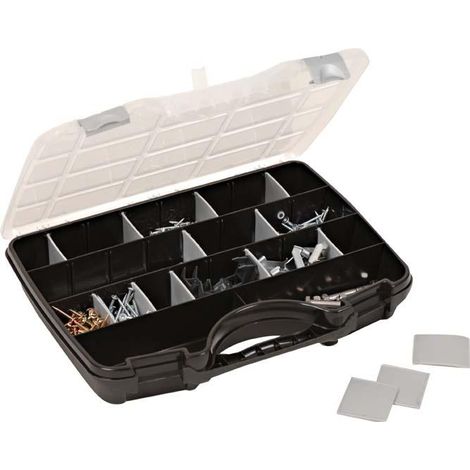 raaco Sortimentskasten B 460 x T 350 x H 81 mm 25 Fächer 21 lose Trennwände transparent / schwarz - 715379 (1/3)