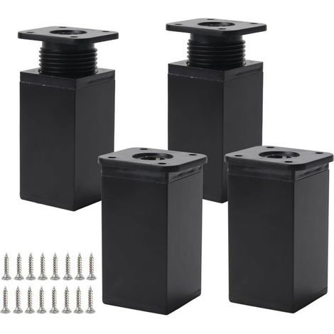 Lot de 4 pieds de meubles réglables en métal noir 8 cm avec 16 vis pour armoires de cuisine et tables réglables (noir. 8 cm)