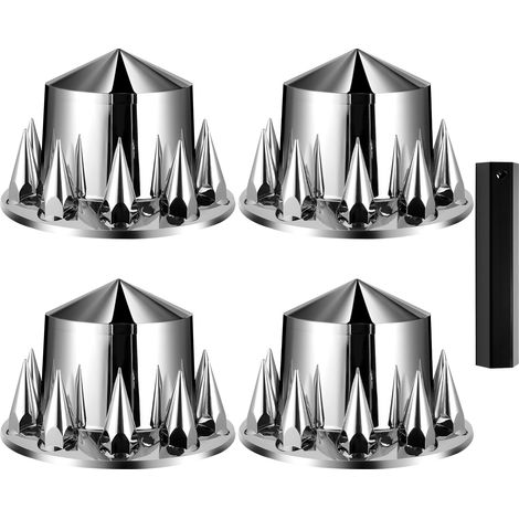 VEVOR Coprimozzo per Asse Posteriore 4 Pezzi, Copriasse con Punte per Semirimorchi in ABS Zincato, Coprimozzo Ruota Posteriore Per Auto, Strumenti di Installazione Inclusi Set Completo Argento Chiaro