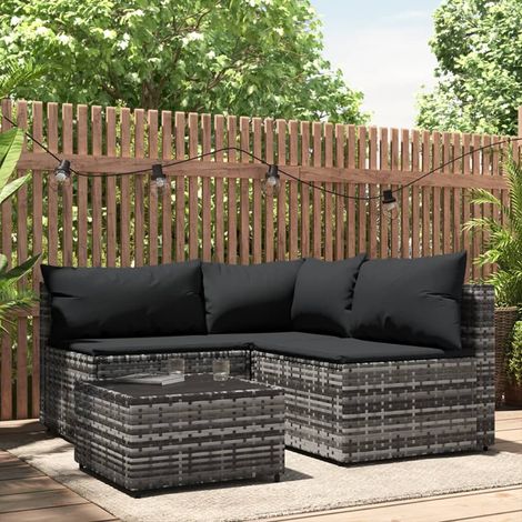 Salon de jardin 4 pcs - Ensemble Table et Chaise de Jardin - avec coussins Gris Résine tressée BV418731 - BonneVie (1/5)