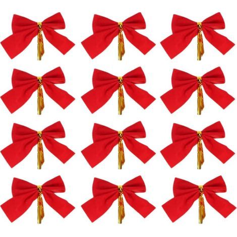 Weihnachtsdekoration – Wohnaccessoires – Rote Weihnachtsschleifen – Zwei Sets, insgesamt 24 Stück. Christbaumschmuck, 4 x 5 cm (1/5)