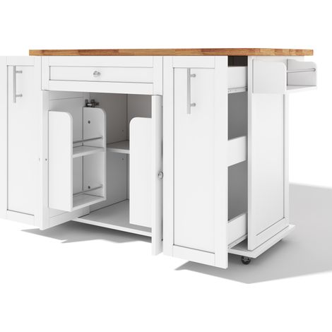 Isola di cucina mobile con top ripiegabile, carrello cucina MDF, 120 x 70 x 87 cm, bianco e naturale (1/5)
