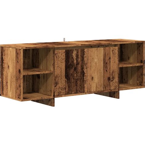 Meuble TV design épuré 130 x 35 x 50 cm grand espace de rangement ambiance cosy en bois d'ingénierie vieux bois (1/5)