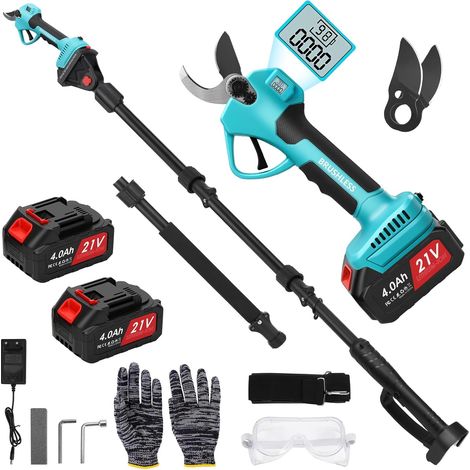 Sécateur de jardin télescopique à batterie 2 en 1, compatible avec Makita 18 V, charge maximale jusqu'à 4,1 m, ouverture de coupe 43 mm, moteur sans balais avec 2 batteries de 4000 mAh (1/5)