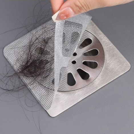 Lot de 30 - Attrape-cheveux - Maille fine - Filtre pour baignoire et douche - Protection contre les obstructions - Salle de bain - Blanc - 10x10cm (1/5)