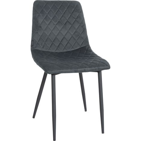 Chaise de salle à manger x1 coutures décoratives en losange assise en velours gris foncé et pieds métal noir 100001499 (1/5)