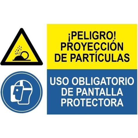 Señal combinada Peligro proyección de partículas Uso obligatorio de pantalla protectora SEKURECO                 Adhesivo vinilo