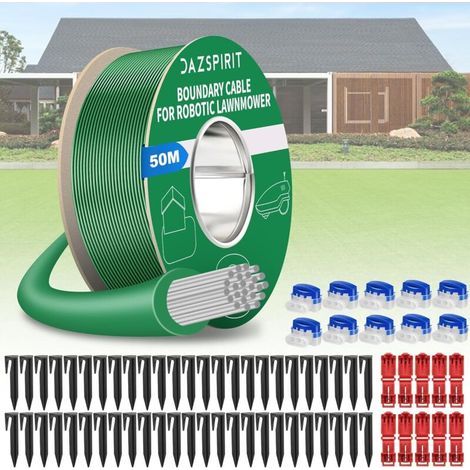 DazSpirit 50m Robotic Lawnmower Cable + 50 Pegs + 10 Cable Connectors + 10 Connection Terminals, Lawnmower Perimeter Wire Compatible with Gardena Bosch Husqvarna Worx Honda Robomow etc (1/5)