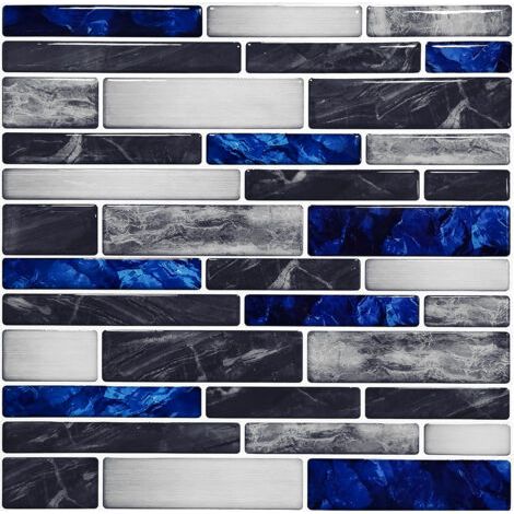 BUNTHAUS 10 Pièces,Carrelage Autocollant Bleu,Crédence Adhésive Cuisine en Vinyle,Sticker Carrelage Mural Salle de Bain,Effet Mosaïque,15x15cm (1/5)