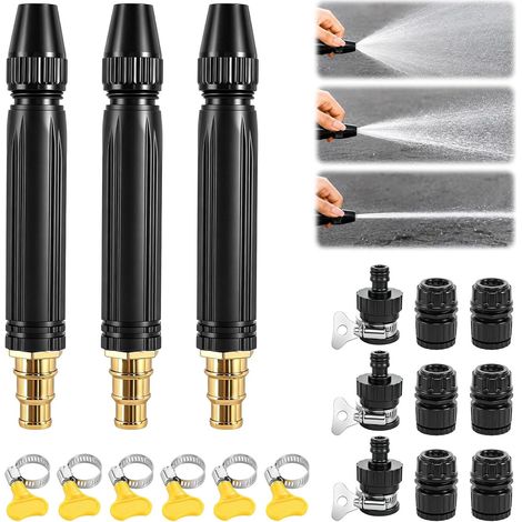 3 Pieces High Pressure Garden Hose Nozzle with Universal Fitting, 360° Adjustable High Pressure Spray Hose Garden Watering Hose for Lawn, Yard, Watering, Car Cleaning (1/5)