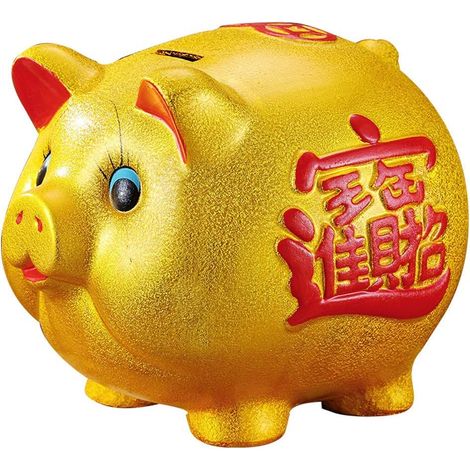 Tirelire Cochon d'or Porte-bonheur Or Piggy Money Bank Cochon Porte-Monnaie Économies Céramiques Porcelaine Chinois Oriental doré Good Luck Idée cadeau (L) (1/5)