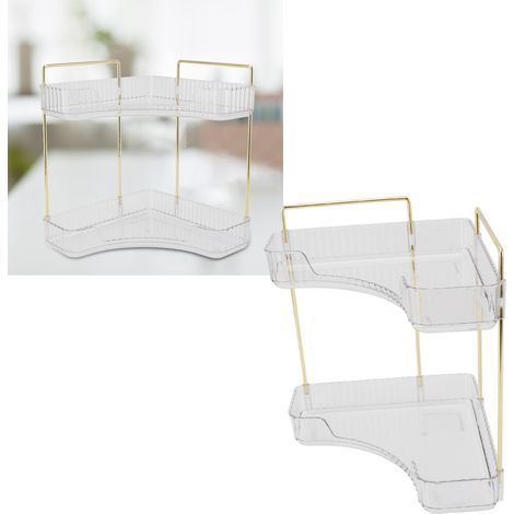 Organisateur de Comptoir de Salle de Bain 2 Étages pour Coin Multifonction Espace Gain Metal PP Assemblage Facile Grande Capacité Cosmetics Skin Care 29.5x21x34.5cm Transparent (1/5)