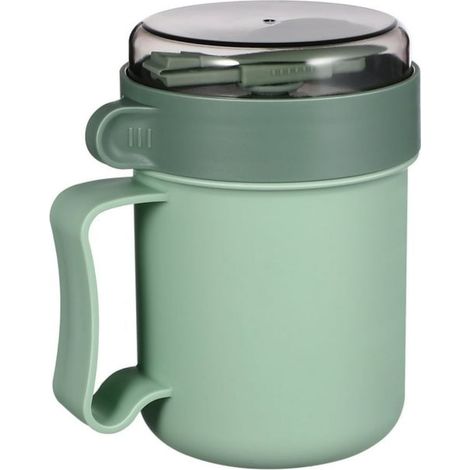 1 Mug à soupe, Polypropylène, Vert, Avec couvercle et cuillère, Poignées ergonomiques, Micro-ondes (1/5)