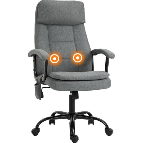 Fauteuil de bureau avec fonction massage. Fauteuil de direction ergonomique avec fonction bascule. Fauteuil de bureau pivotant à 360° et réglable en hauteur, avec poche latérale. Aspect lin, gris. (1/5)