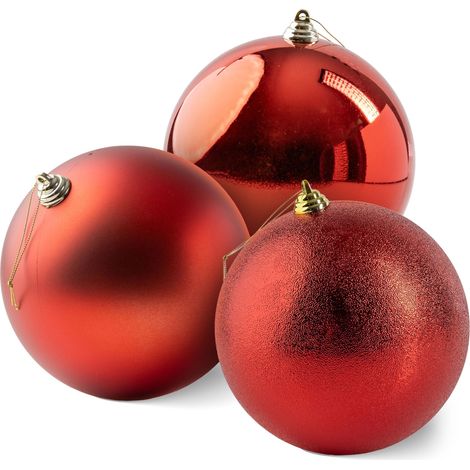 XL Kunststoff Christbaumkugeln 20 cm rot für Innen und Außen - 3er Set - Weihnachtsbaumkugeln extra groß je 1x in matt, glänzend und glitzernd